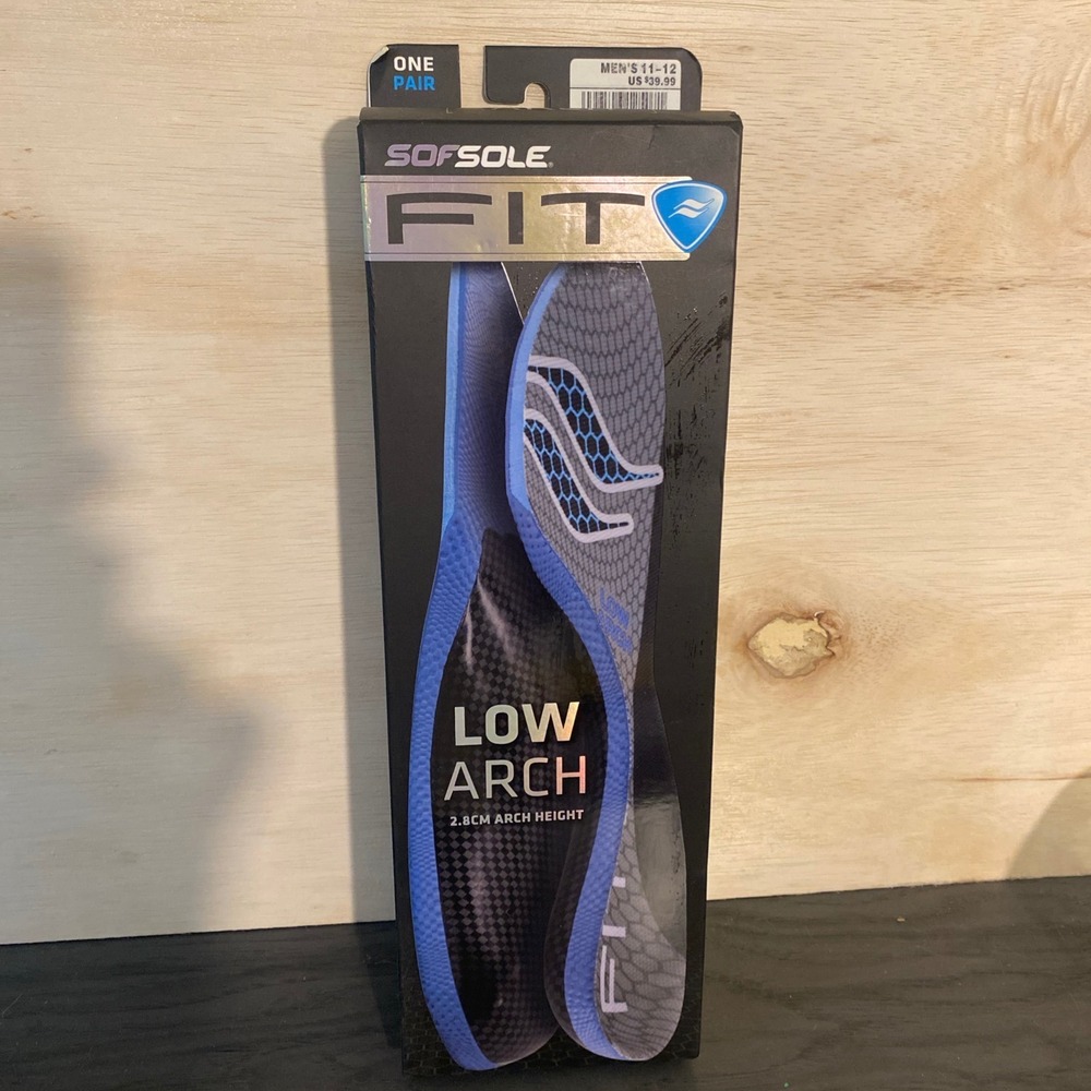 Sof Sole Fit Series Low Arch Insoles Mens 11-12 Blue Black 2.8cm Arch Height NEW